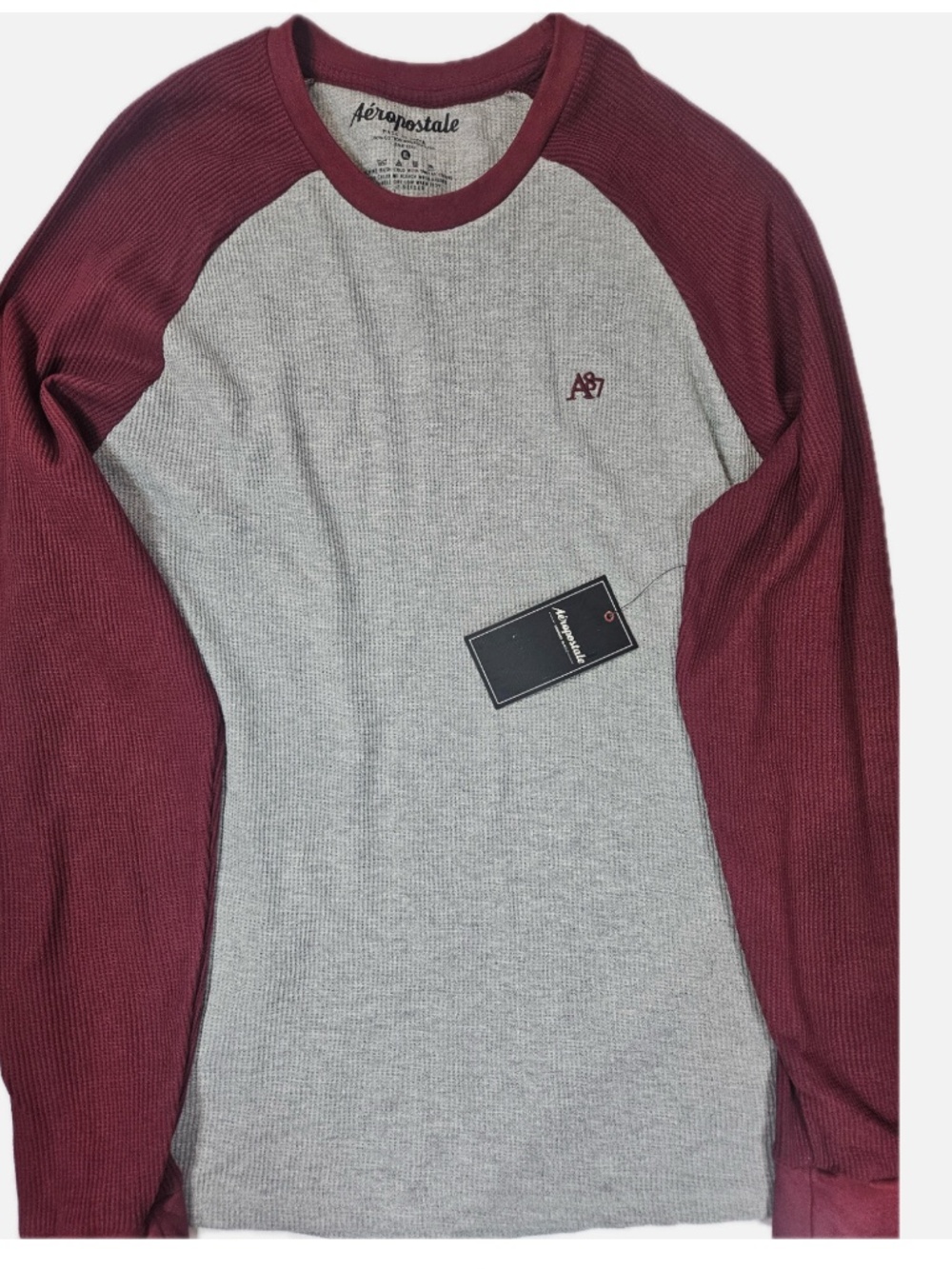 Aeropostale Shirt Mens XL Gray Waffle Thermal‎ Crewneck Long Sleeve Raglan